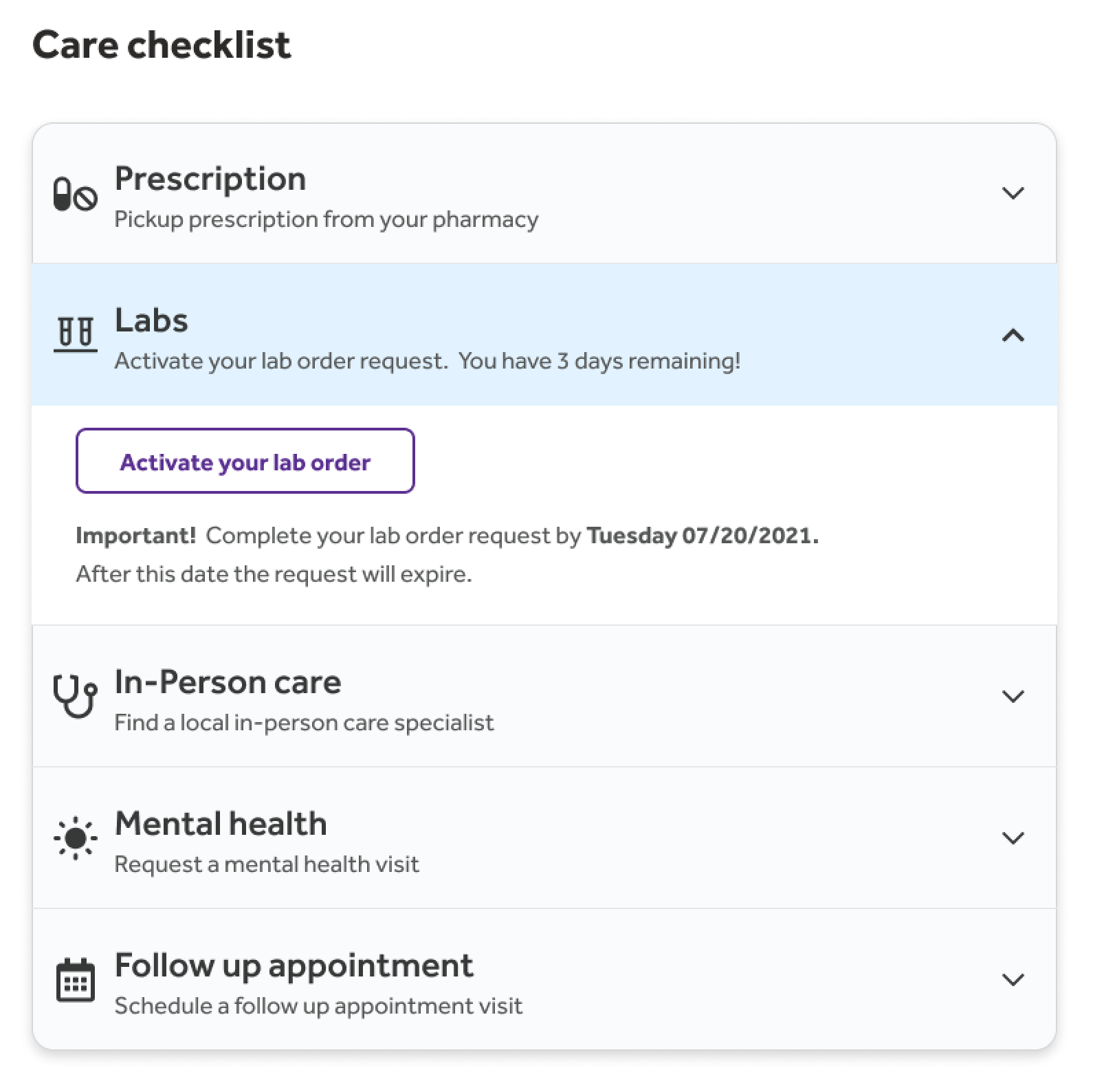 Checklist Labs activate